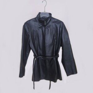 WORTHINGTON 100% Genuine Leather Zipped Belted Waist Jacket Women’s LARGE